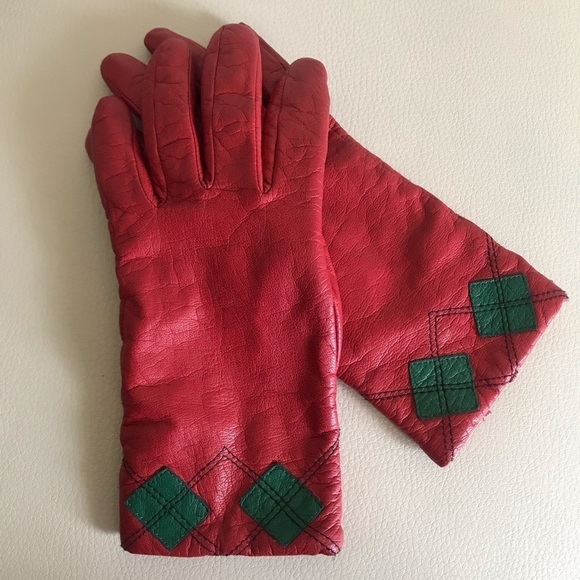 Vintage Paris Red Leather Goatskin Gloves Size 7 Small​ - Picture 1 of 5